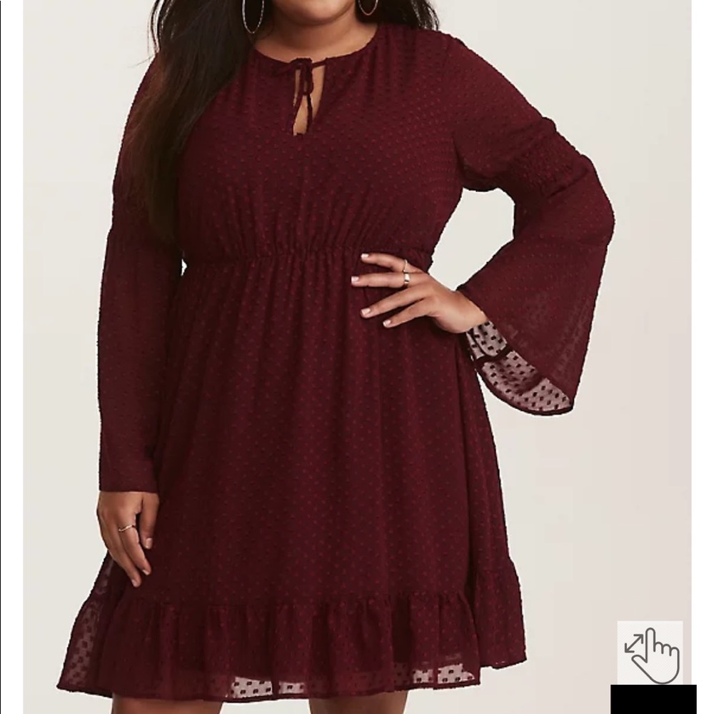 Torrid Merlot Red Textured Chiffon Skater Dress size 1x NWT
